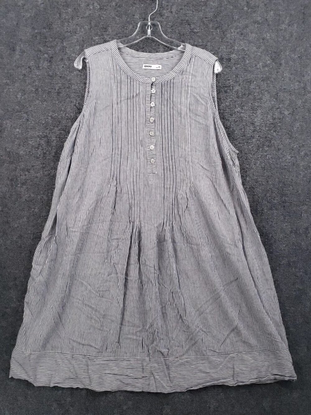 Sonoma Pintuck Dress Womens 2X Blue Linen Blend Stripe Knee Length Sleeveless